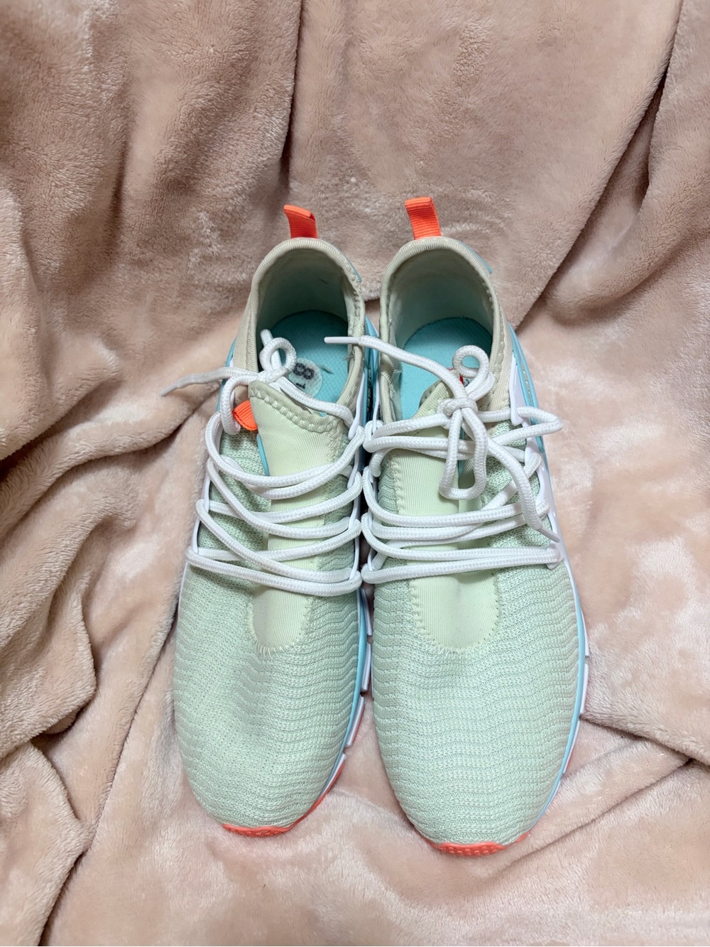 Reebok Mint Green and Light Blue Sneakers with Orange Heel Tab - Picture 2 of 5